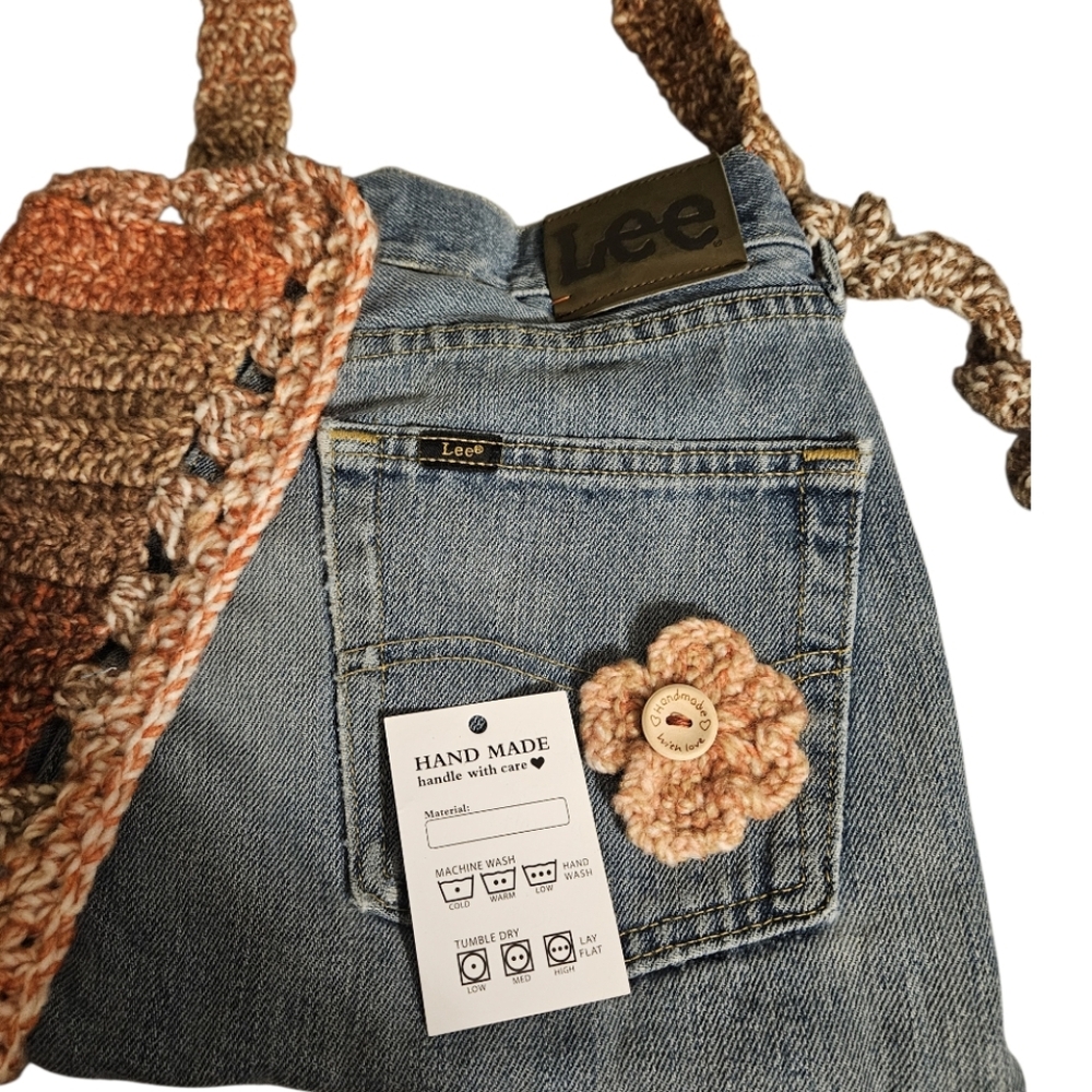 Handmade Halloween Upcycled Jean Crochet Crossbody Bag  Eco-Friendly Fall Purse - Picture 17 of 17